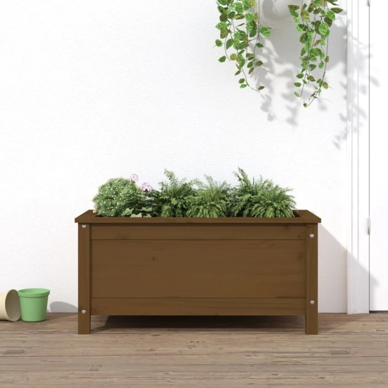 Plantekasse i massivt fyrretræ 82,5×40×39 cm – gyldenbrun