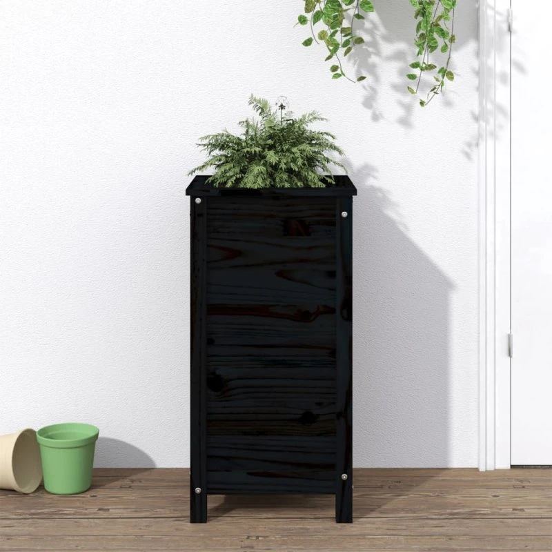 Plantekasse i massivt fyrretræ 40x40x78 cm – sort