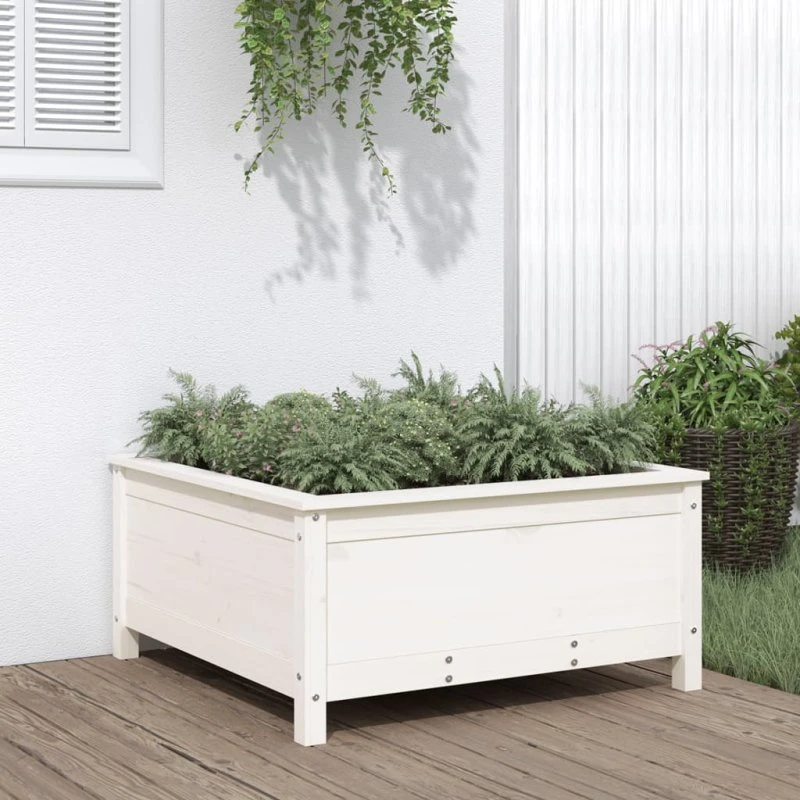 Plantekasse i massivt fyrretræ 82,5×82,5×39 cm – hvid