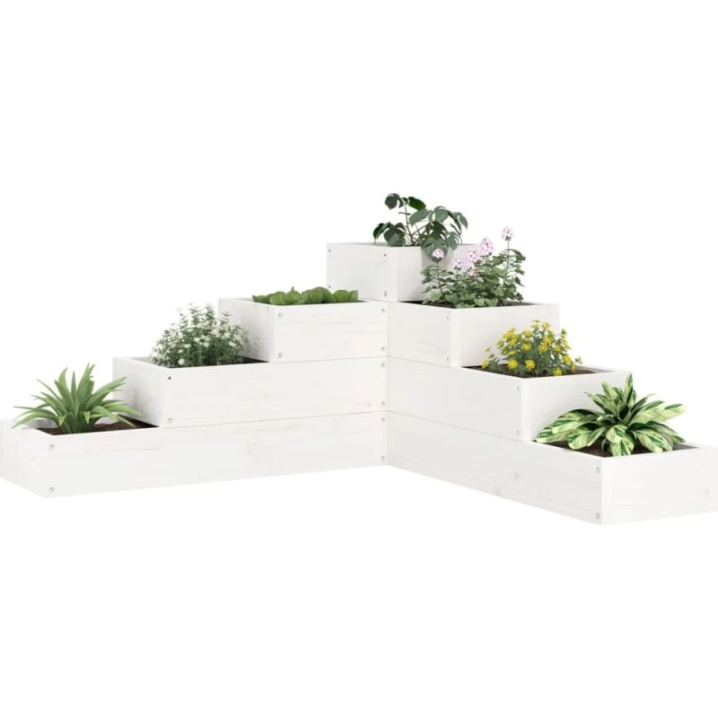 Plantekasse i fyrretræ 4 niveauer 80,5x79x36 cm – hvid