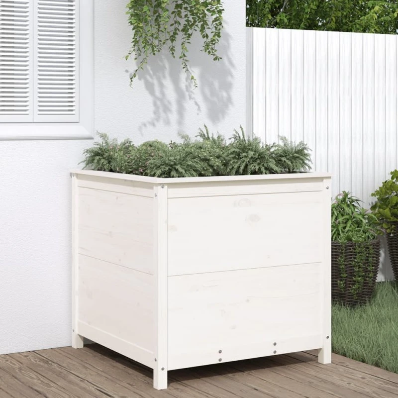 Plantekasse i massivt fyrretræ 82,5x82,5x78 cm – hvid