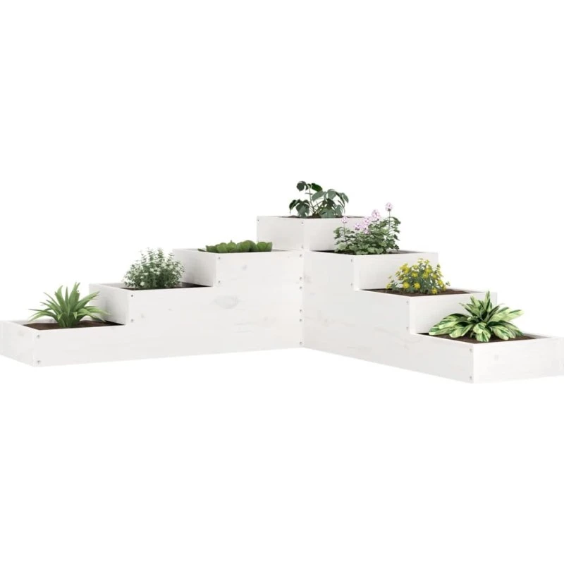 Plantekasse 4 niveauer i massivt fyrretræ, hvid 106x104,5x36 cm