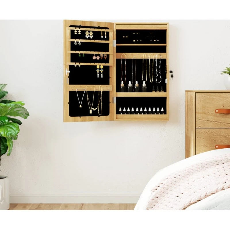 Væghængt spejlskab med LED-lys og opbevaring