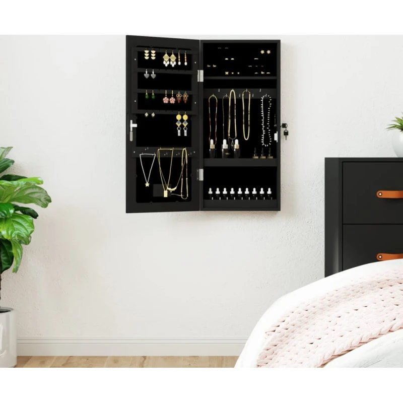 Væghængt spejlskab med LED i sort