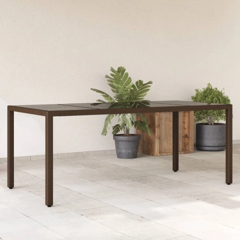 Havebord i brun polyrattan med glasbordplade 190x90 cm