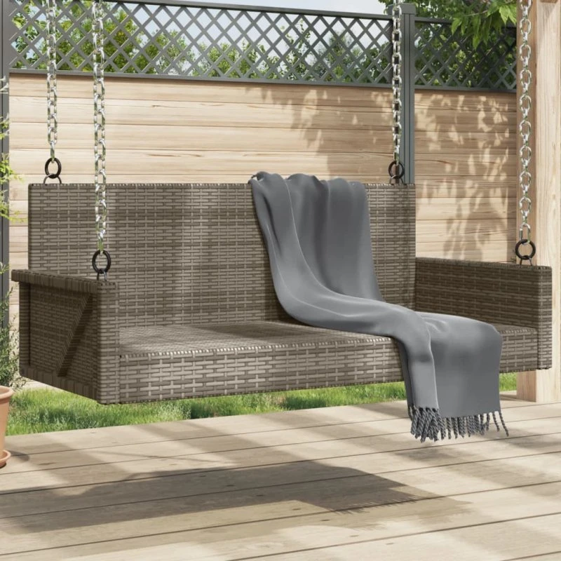 Gyngebænk i polyrattan 119x56x48 cm – grå