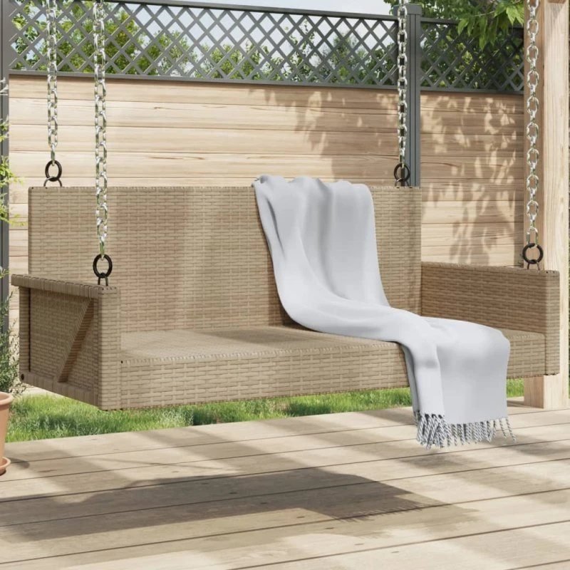 Gyngebænk i polyrattan 119x56x48 cm – beige