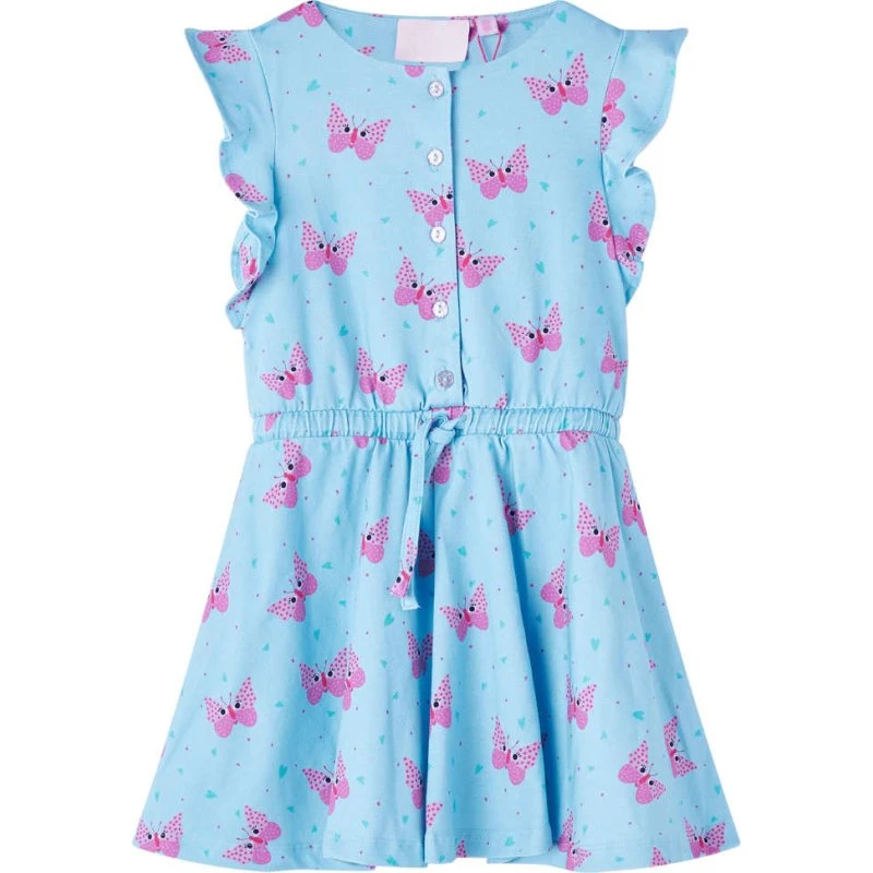 Blå ærmeløs børnekjole str. 116 – med knapper