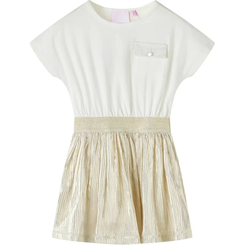 Kortærmet børnekjole str. 128 – ecru