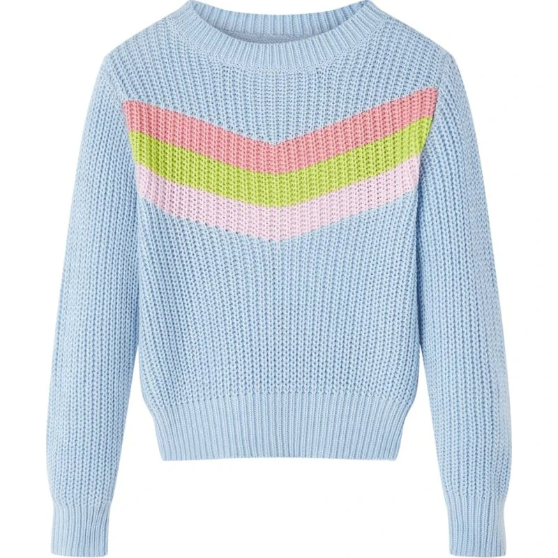 Strikket børnesweater str. 92 - blå V-mønster