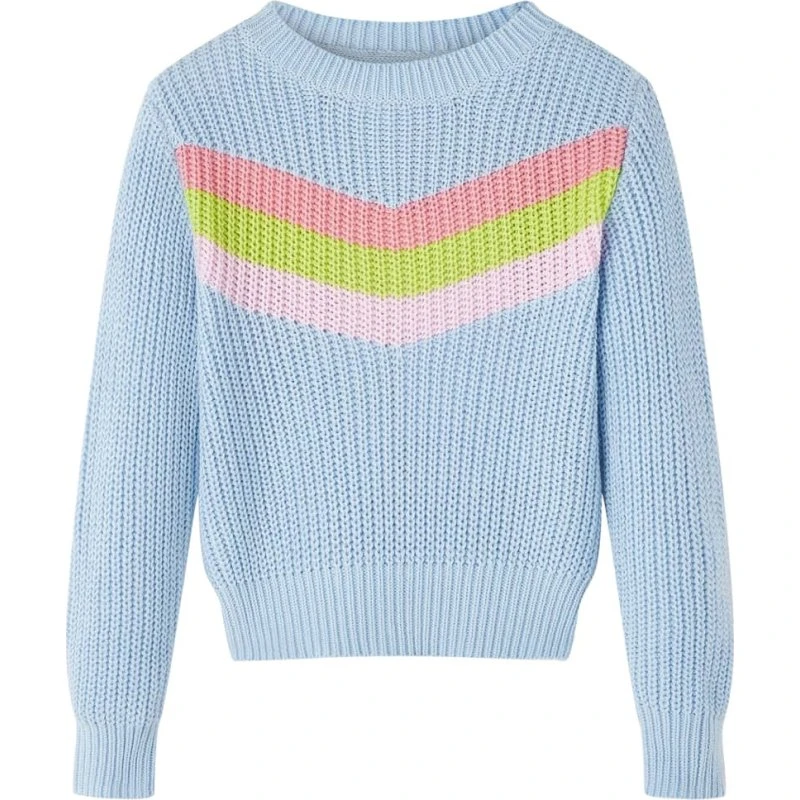 Børnesweater str. 104 - blå strik med V-mønster