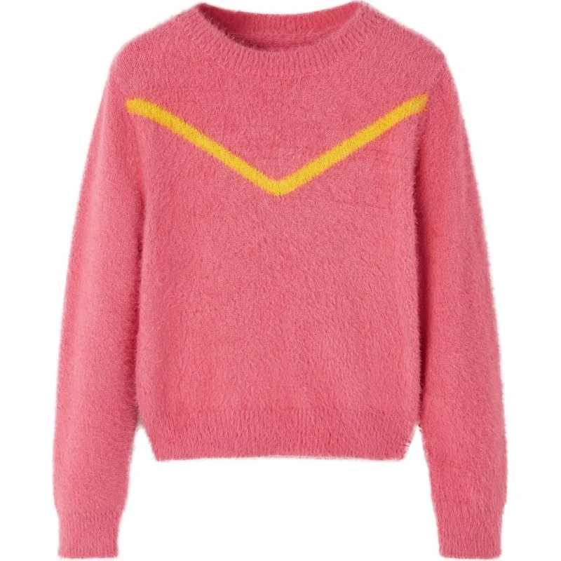 Strikket børnesweater pink – str. 128