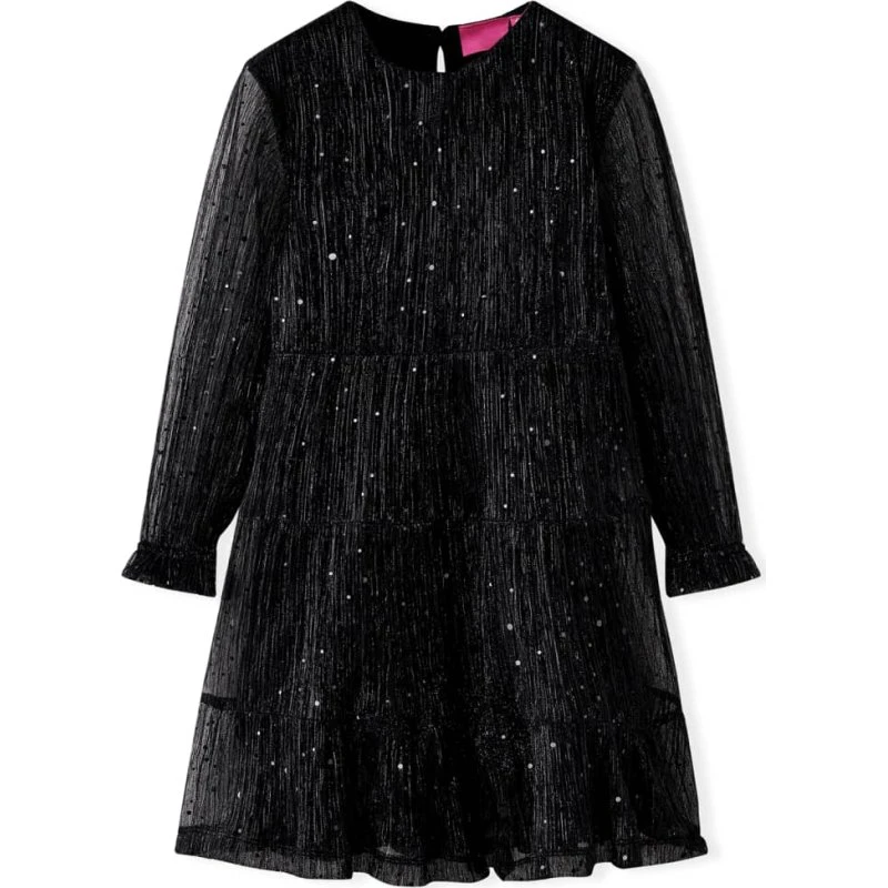 Langærmet børnekjole str. 104 – sort med tyl