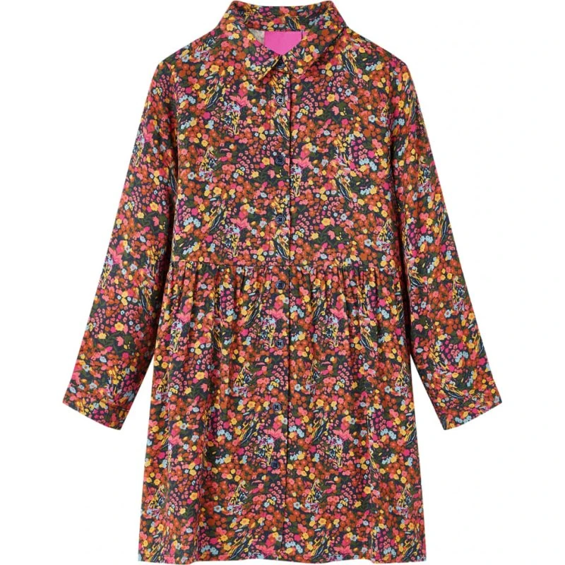 Langærmet flerfarvet kjole til børn, str. 128