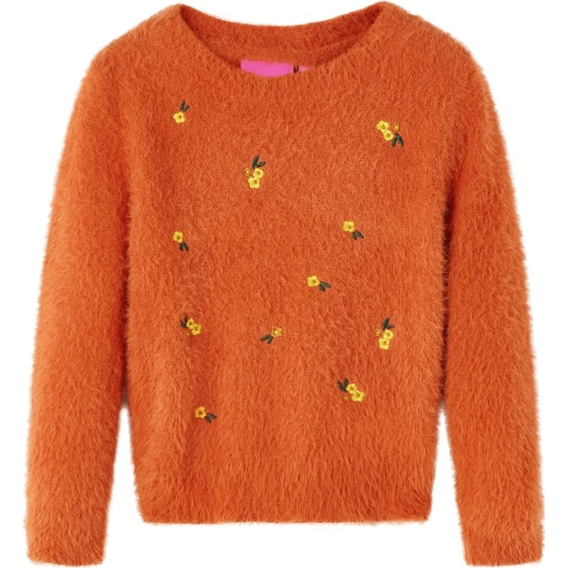 Børnestriktrøje med blomster, str. 140 – Orange