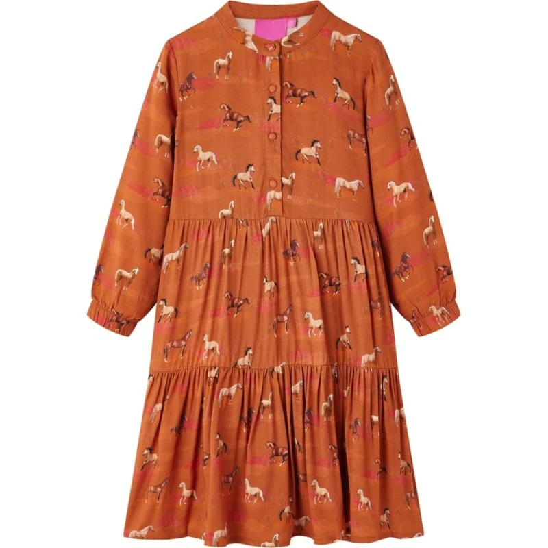 Cognac børnekjole str. 104 med hesteprint