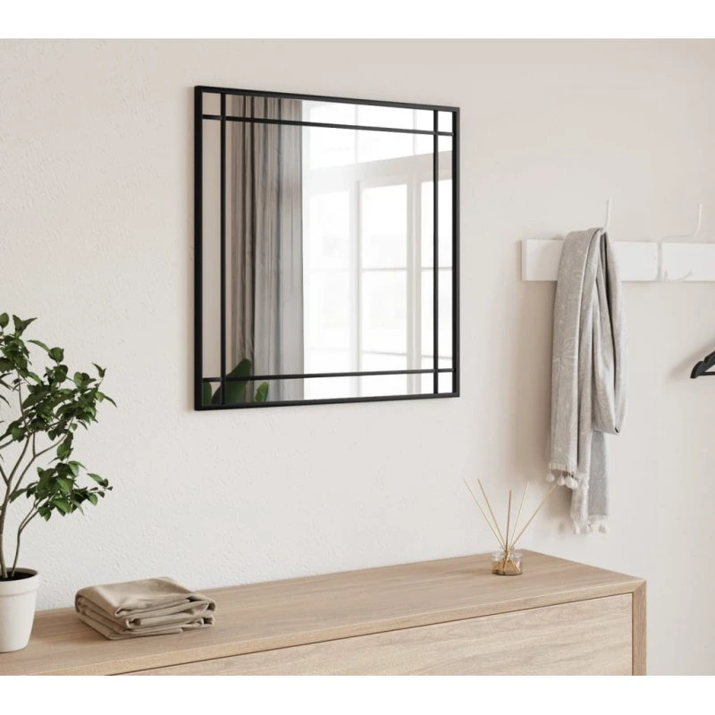 Vægspejl 60x60 cm firkantet – sort jernramme
