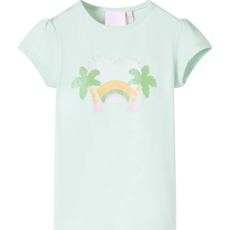 Børne T-shirt 116 – Lys mintgrøn, kort ærme