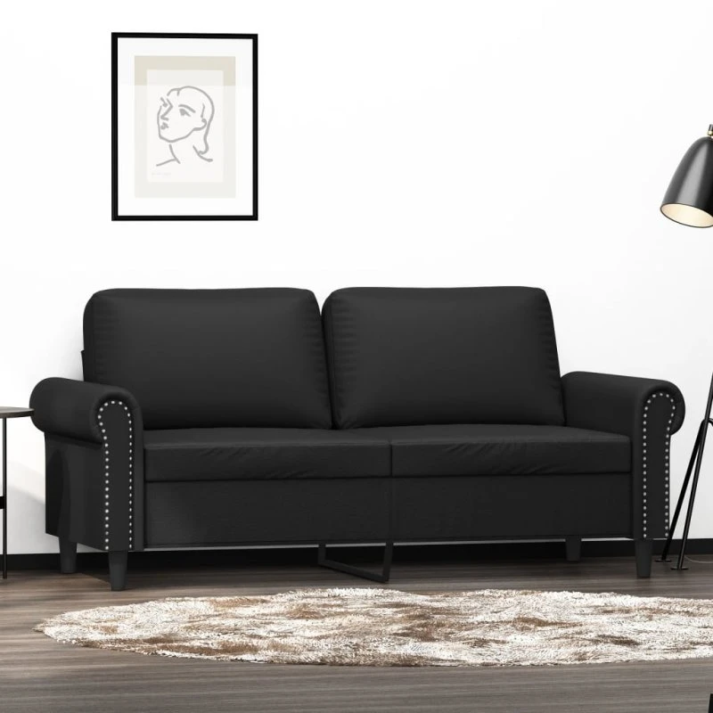 2-personers sofa 140 cm, sort kunstlæder