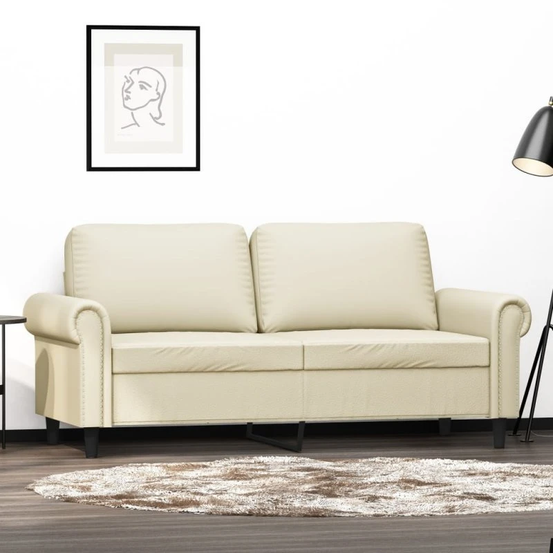 2-personers sofa 140 cm kunstlæder creme
