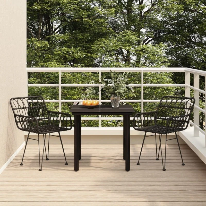 Spisebordssæt til haven 3 dele i sort polyrattan