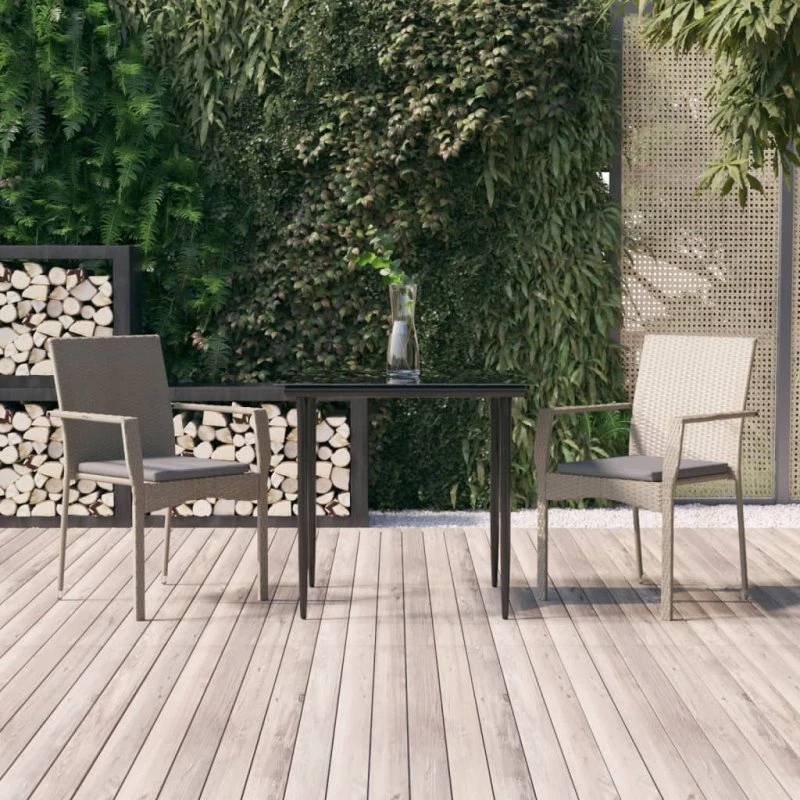 Spisebordssæt til haven 3 dele i polyrattan, sort/grå