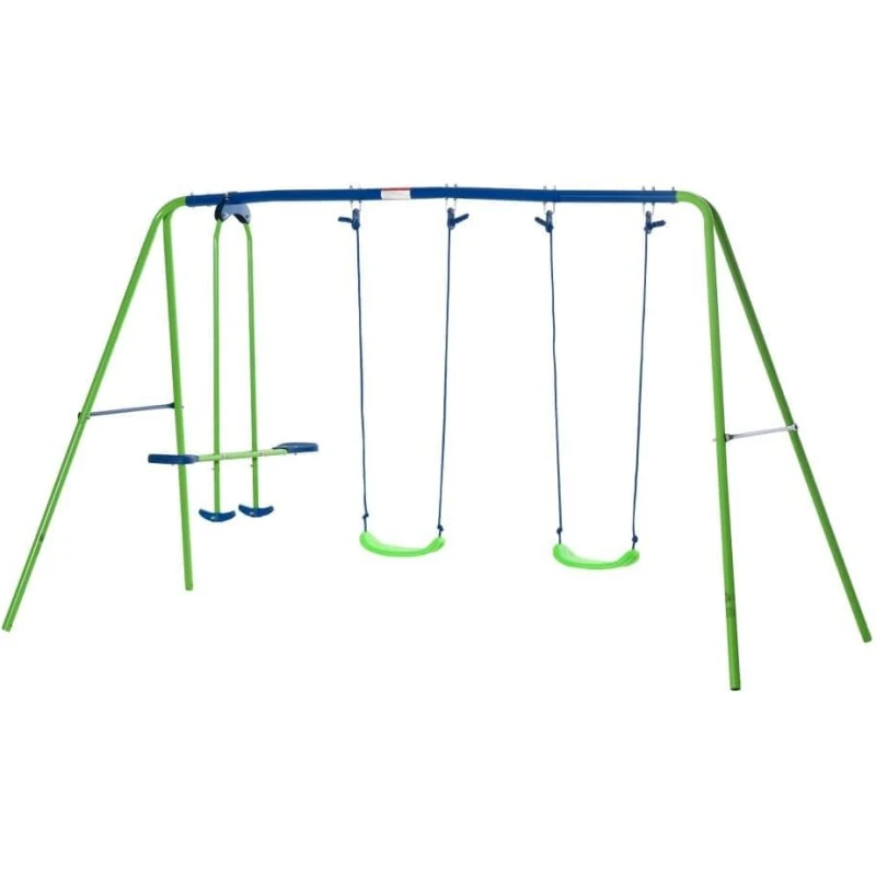 Gyngesæt 2-sæders med vippe, metalramme Grøn/Blå 280x140x178 cm