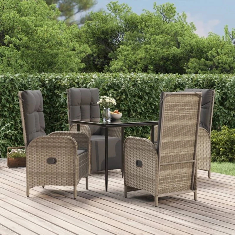 Havemøbelsæt polyrattan 5 dele med hynder – sort/grå