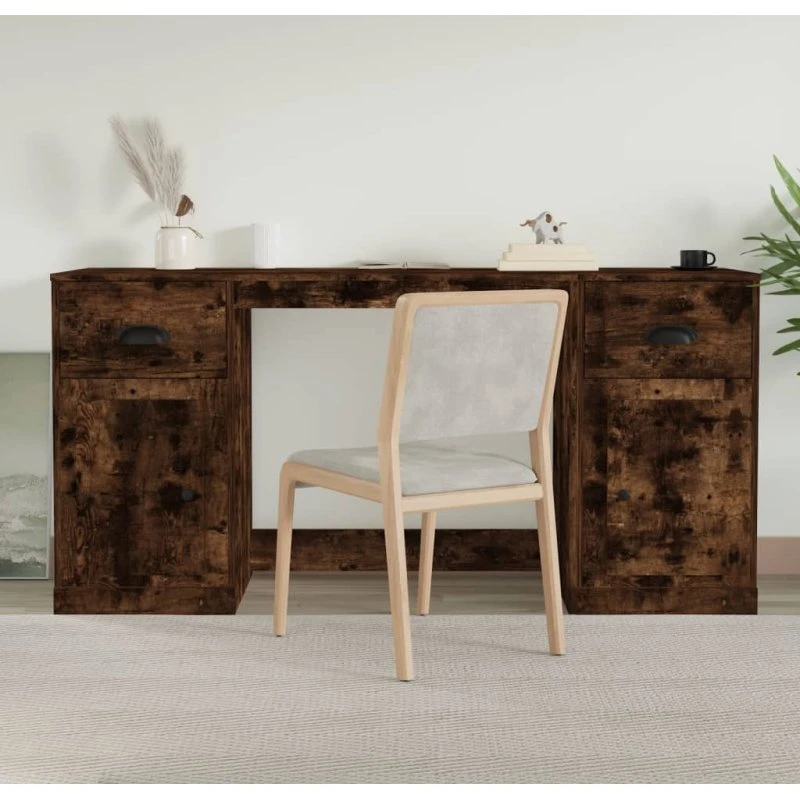 Skrivebord med skabe i røget egetræ