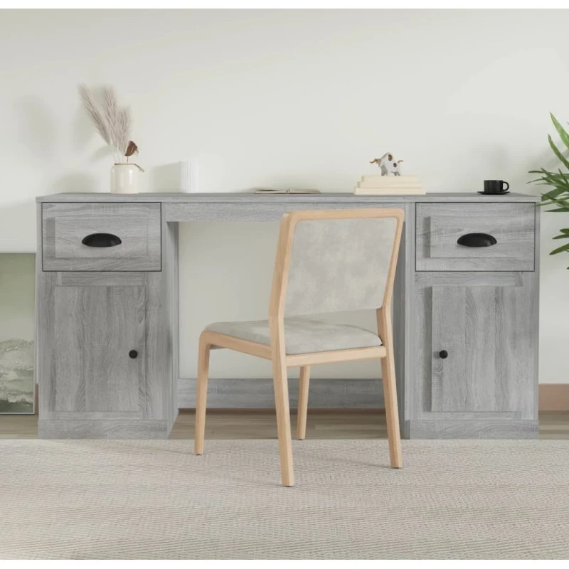 Skrivebord med skabe i grå Sonoma-eg, konstrueret træ