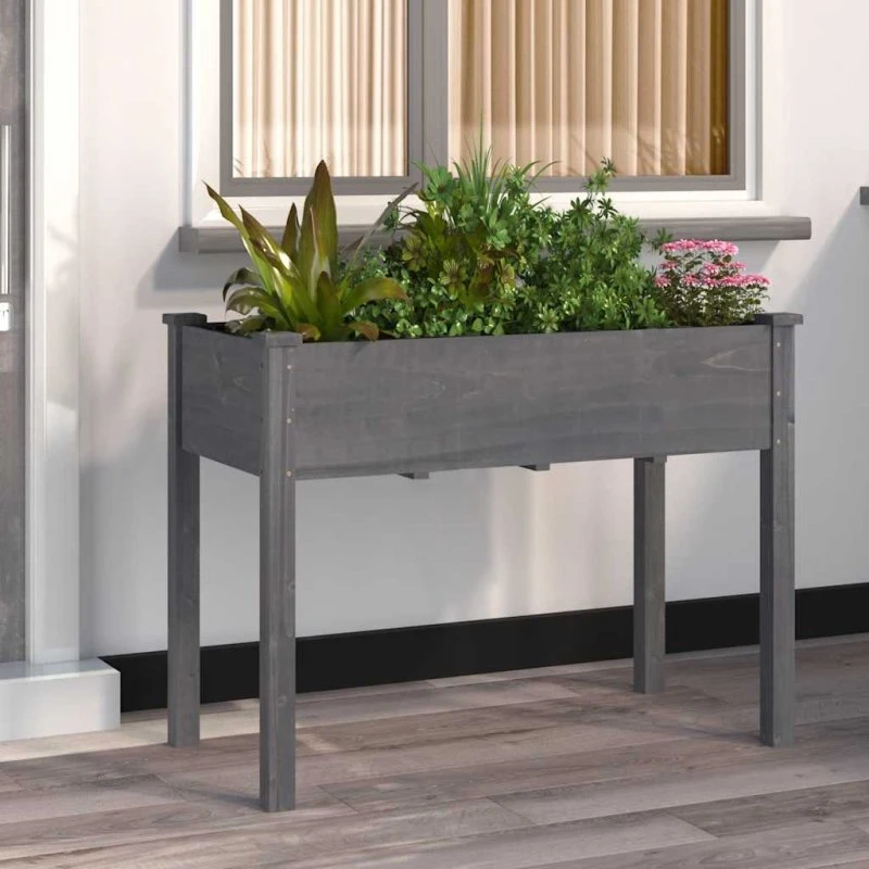 Plantekasse i massivt fyrretræ med foring 118x59x76 cm – grå
