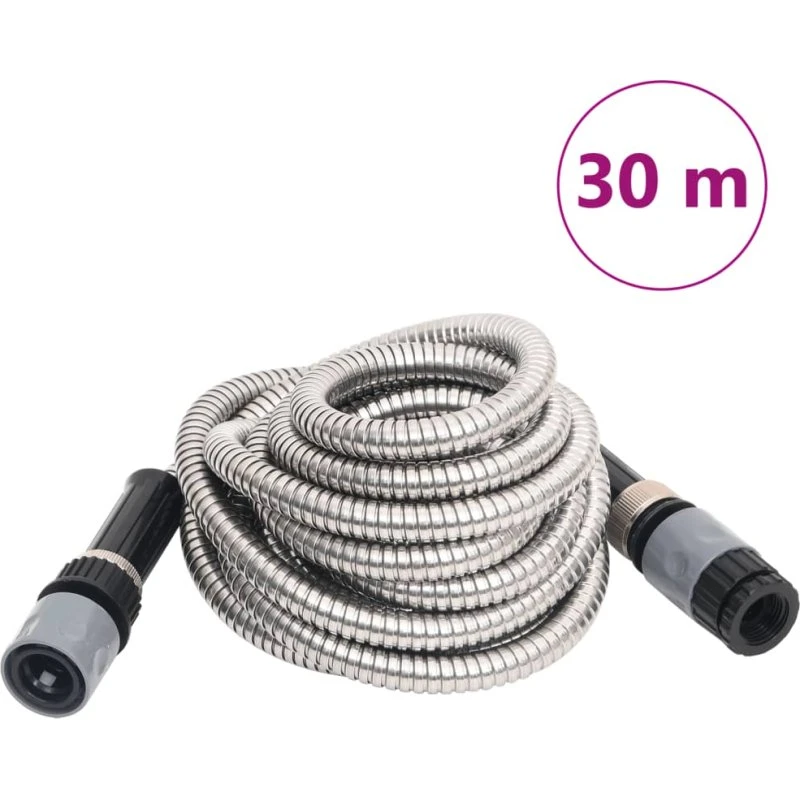 Rustfri haveslange 0,6" 30 m med 8-funktions sprøjte