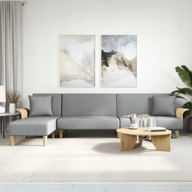 L-formet sovesofa 279x140x70 cm - Lysegrå velour