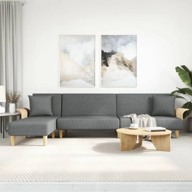 L-formet sovesofa 279x140x70 cm, mørkegrå stof