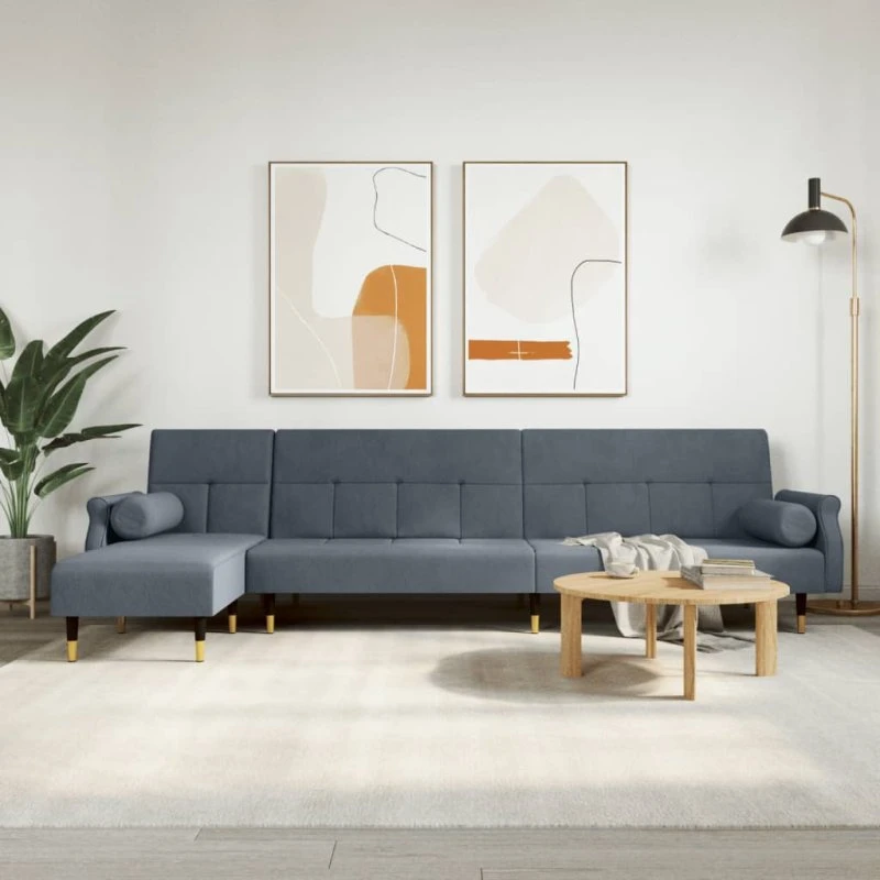 L-formet velour sovesofa 271x140x70 cm – mørkegrå