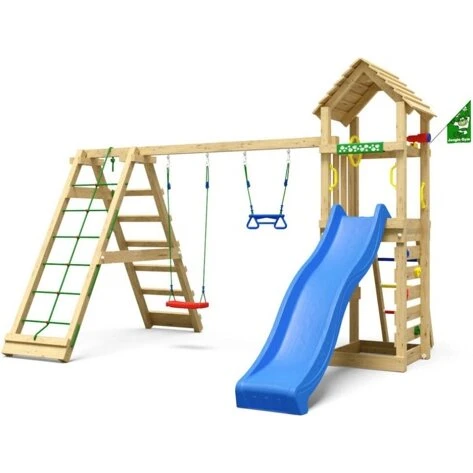 Jungle Gym Cocoon legetårn m klatremodul og blå rutsjebane