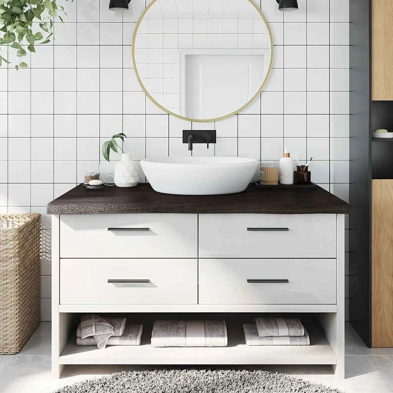 Massiv egetræsbordplade til badeværelse 100x60 cm - mørkebrun