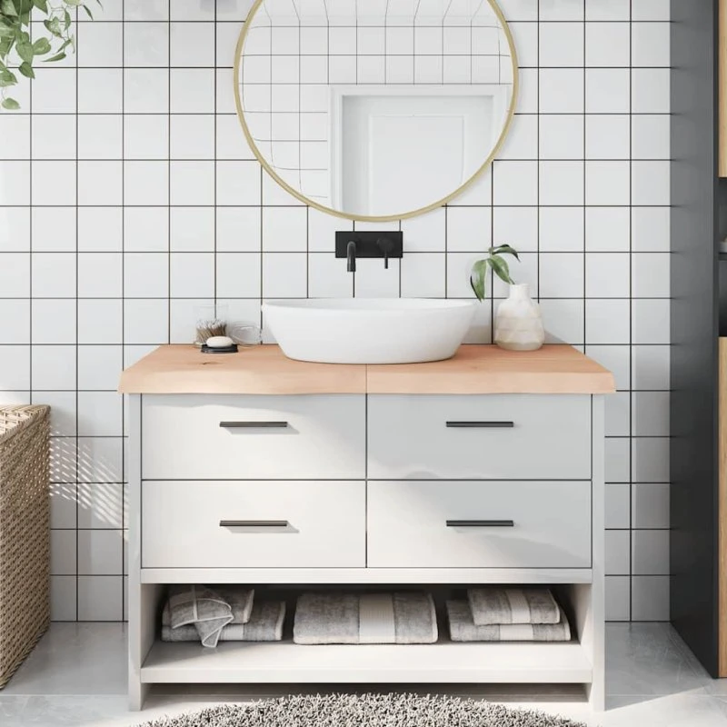 Bordplade til badeværelse i massivt egetræ 120x60 cm ubehandlet