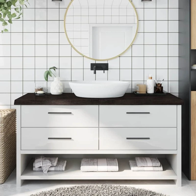 Bordplade i massivt egetræ til badeværelse 160x60 cm, mørkebrun