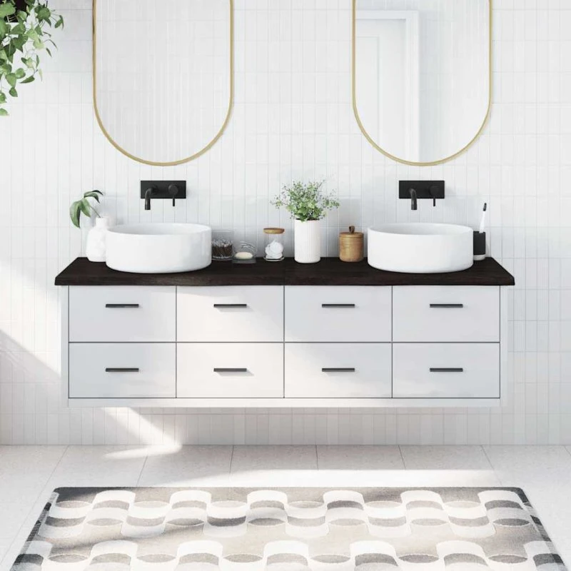 Bordplade i massivt egetræ til badeværelse 180x50 cm - mørkebrun