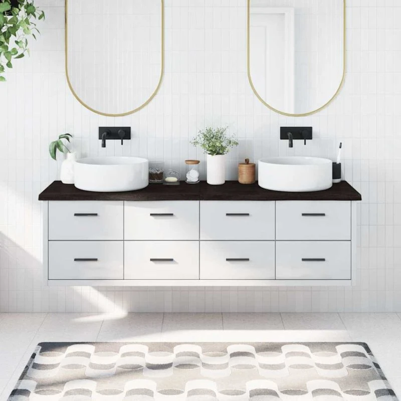 Bordplade i massivt egetræ 180x60 cm - mørkebrun