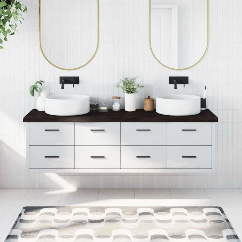 Bordplade i massivt egetræ 180x60 cm, mørkebrun