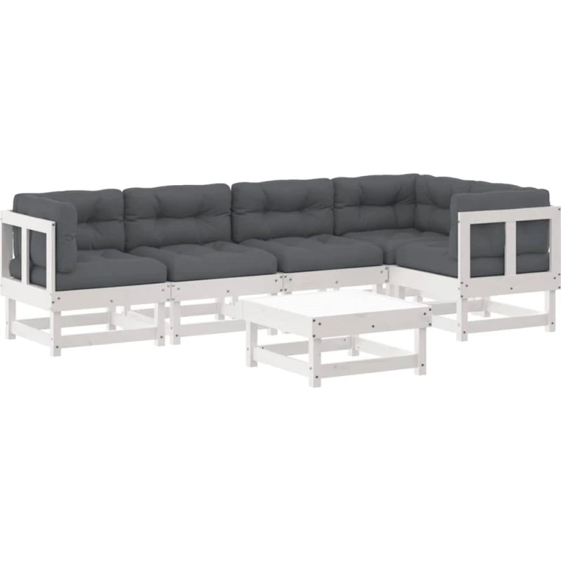 Loungesæt til haven 6 dele i massivt fyrretræ – hvid