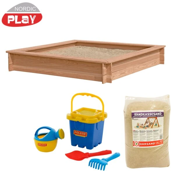 Nordic Play sandkasse i lærk 150x150 cm m/240 kg sand