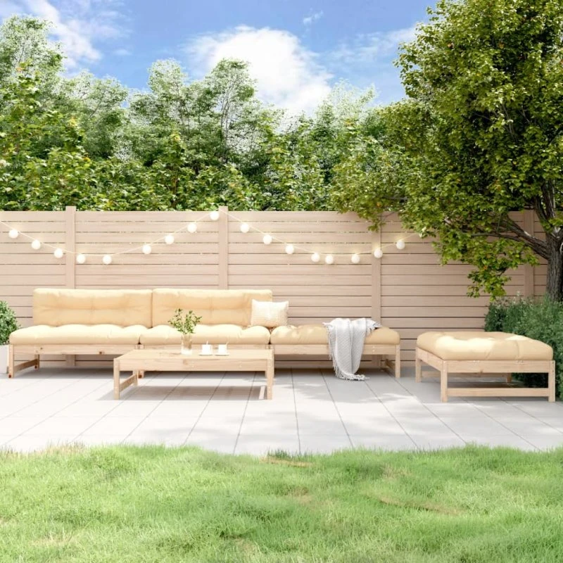 Loungesæt 5 dele i massivt fyrretræ – lameldesign
