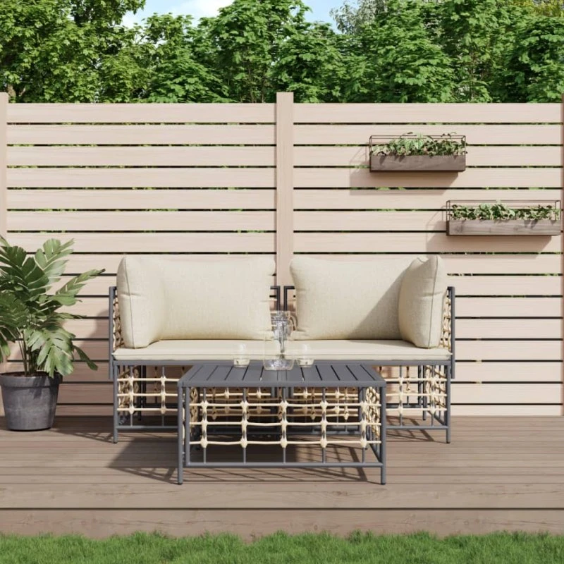 Loungesæt til haven 3 dele i polyrattan – antracitgrå