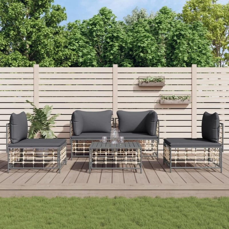 Loungesæt til haven 5 dele i polyrattan - Antracitgrå