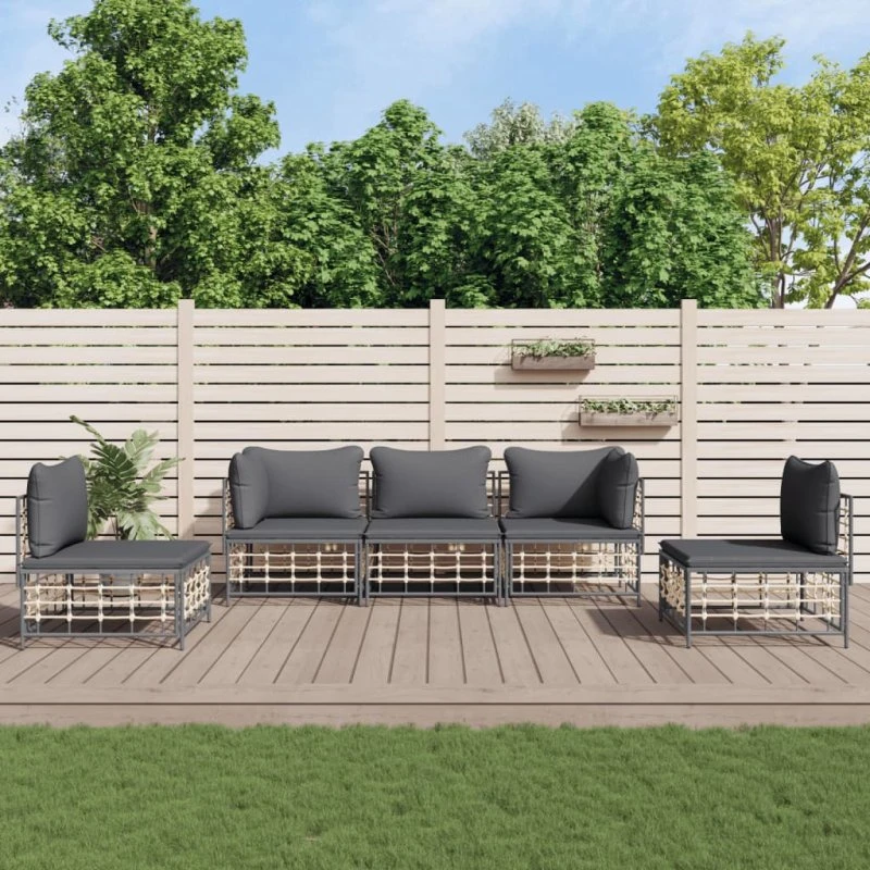 Loungesæt 5 dele polyrattan med hynder - antracit