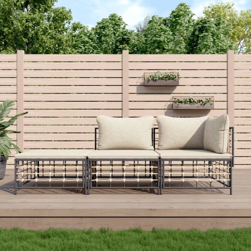 Loungesæt til haven 3 dele i antracit polyrattan