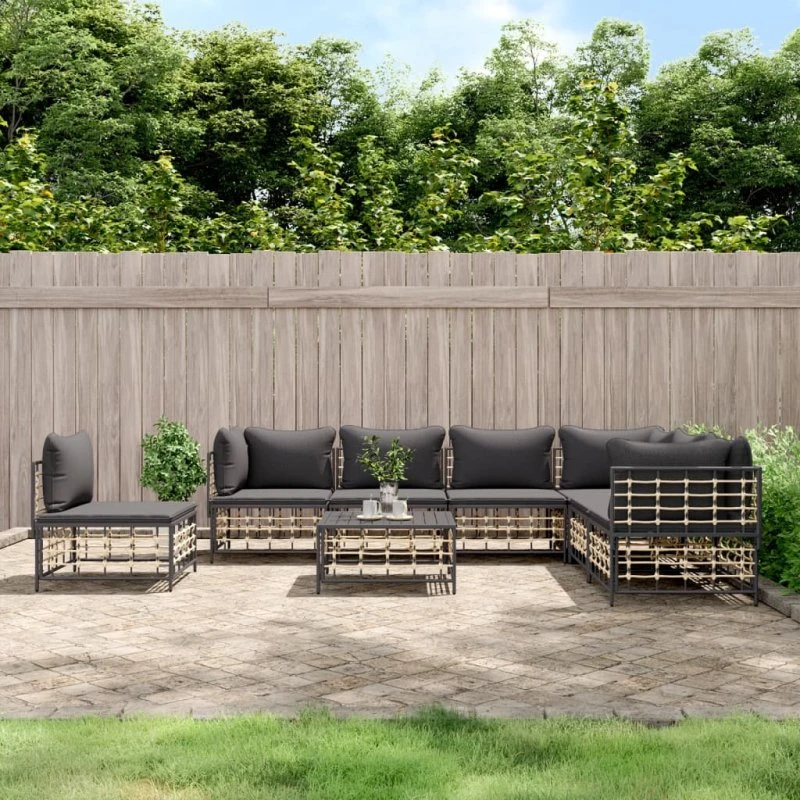Loungesæt havemøbler 8 dele i polyrattan - antracit